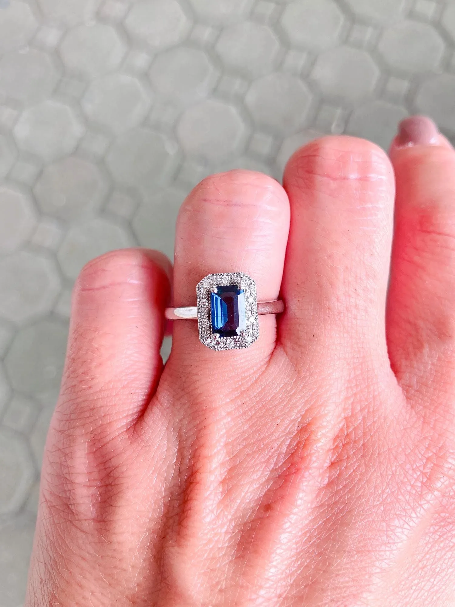 1.25ct Teal Blue Nigerian Sapphire Diamond Halo 14K Gold Engagement Ring R6315
