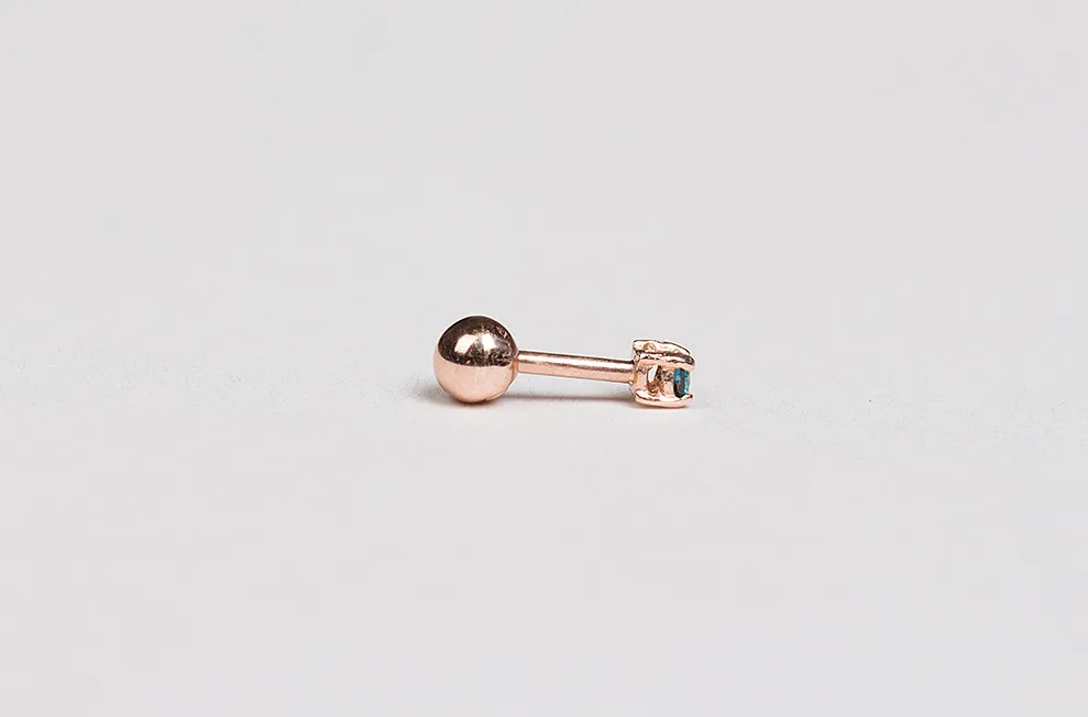 14k 18k Gold 2mm Natural Blue Diamond Helix Tragus Cartilage Ball Back Barbell Piercing Earring