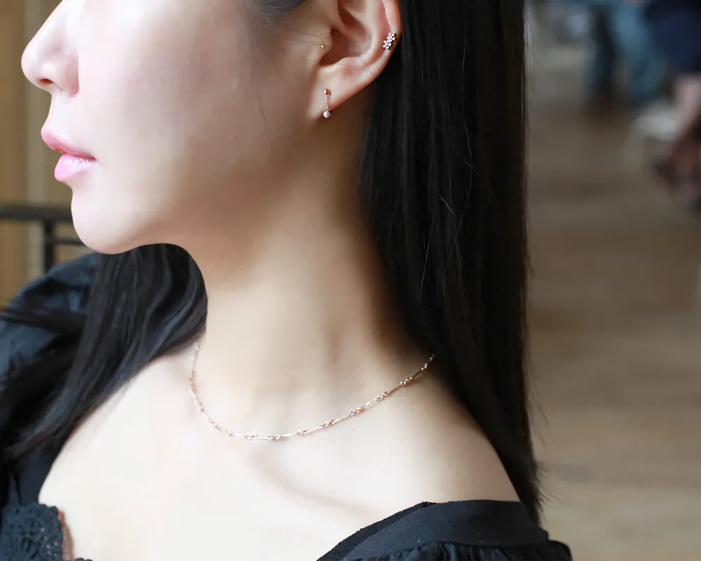 14k 18k Gold  Cz or Natural Diamond Chain Ball Helix Tragus Cartilage Barbell Piercing Earring Stud