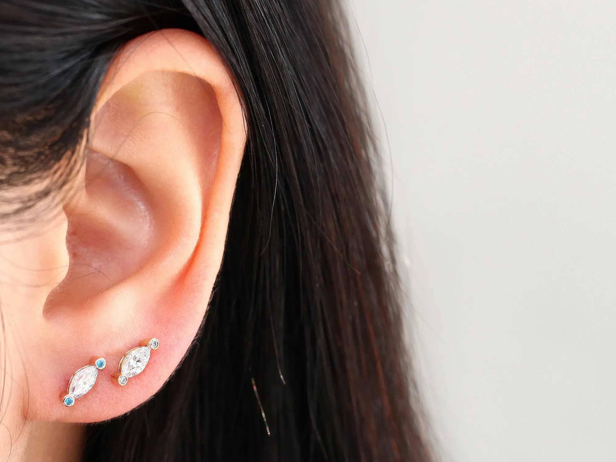 14K 18K Solid Gold Cz Marquise cut Helix Tragus Cartilage Conch Barbell Piercing Earring Stud