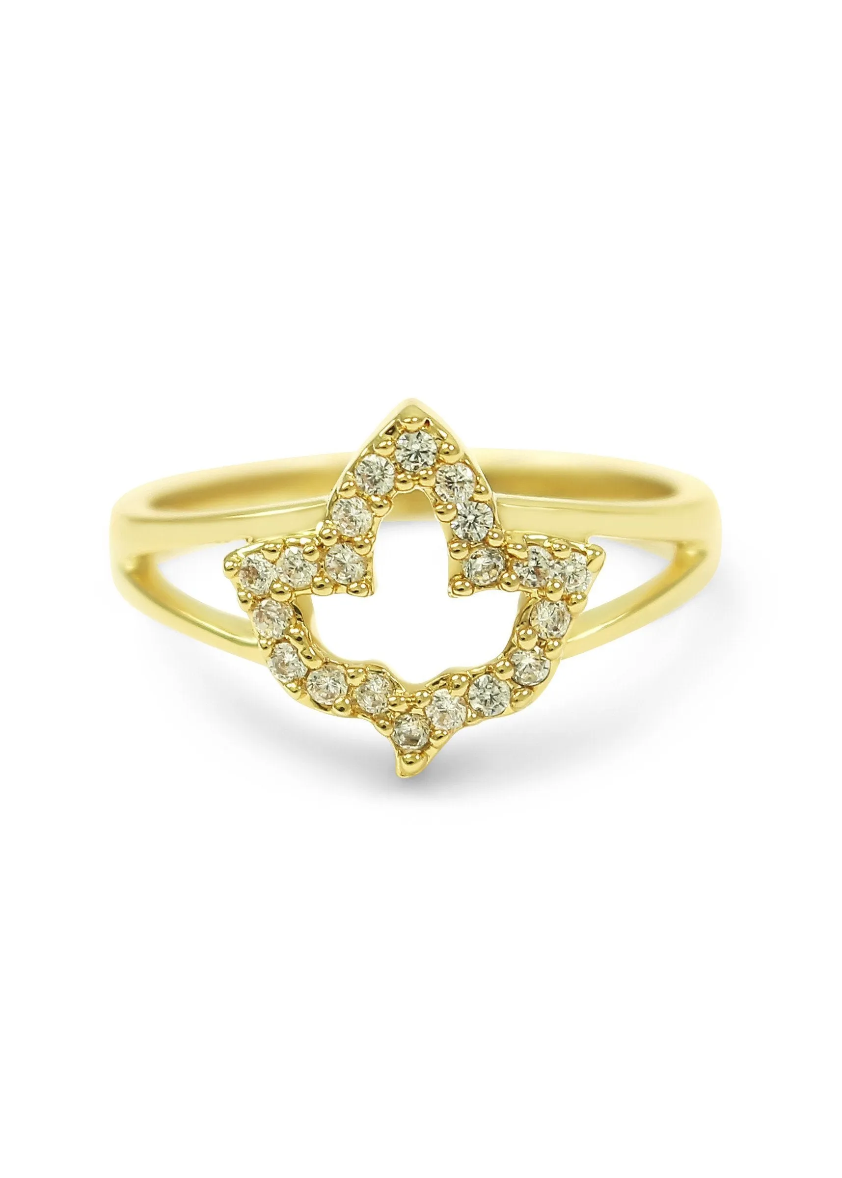 14k Gold Plated Ivy Leaf Ring with CZs