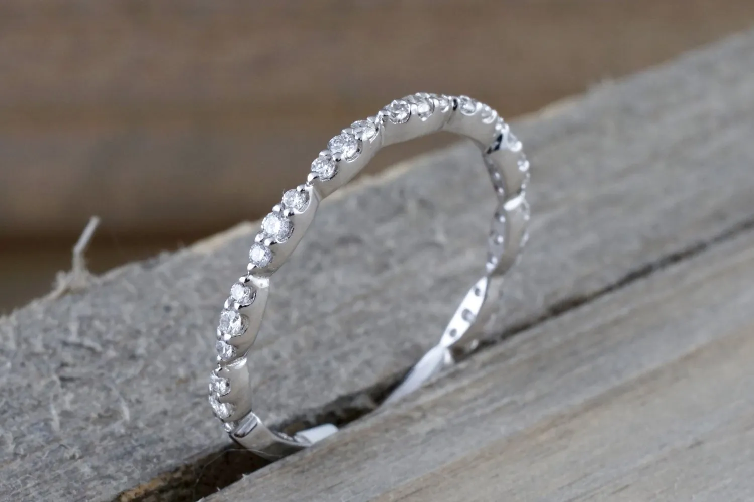 14k Rose Gold Dainty Thin Three Oval  Diamond Band Stackable Design Ring Curve 3/4 diamond around