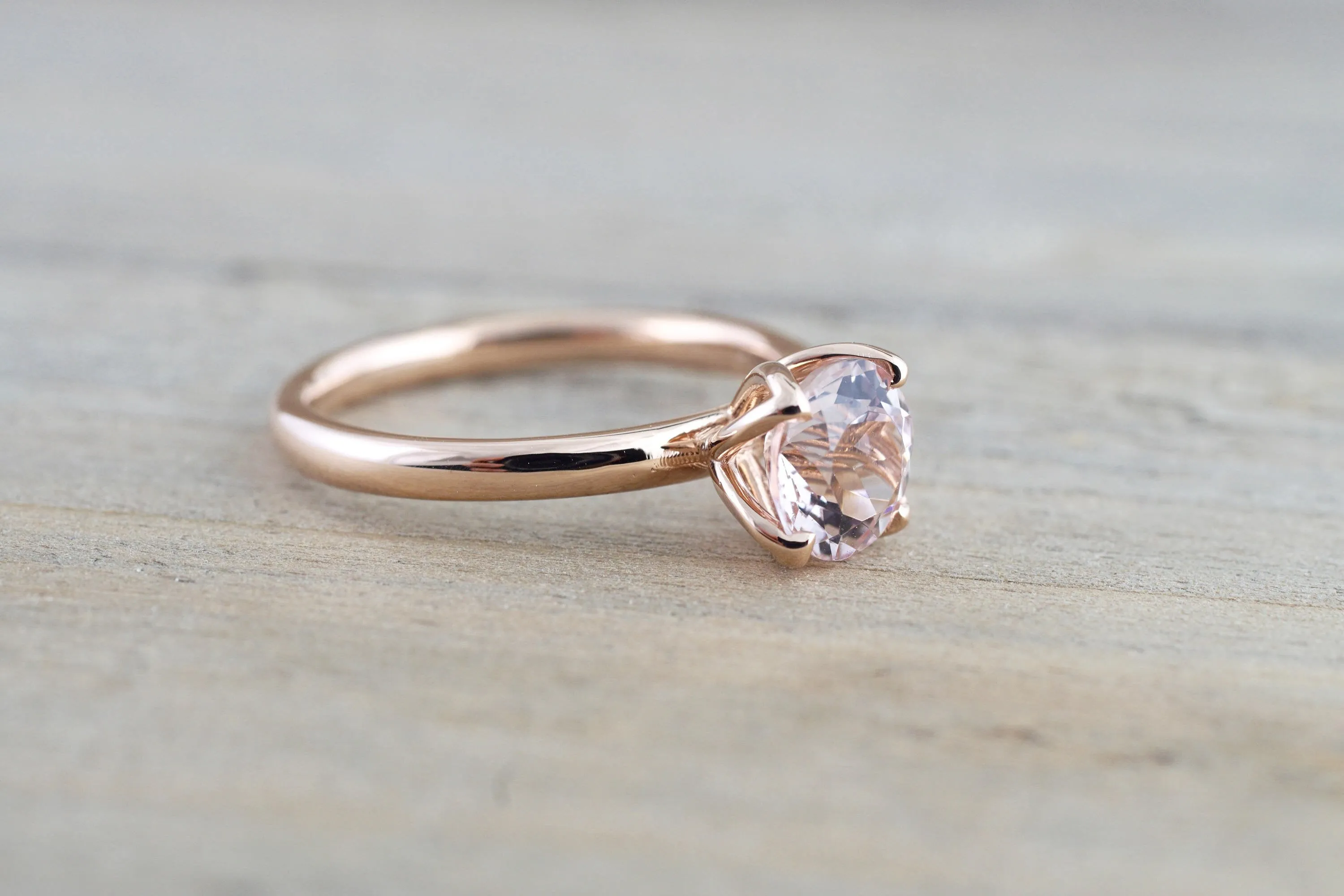 14k Rose Gold Round Morganite Pink Classic flower petal Solitaire Engagement Ring