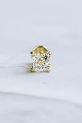 14K Solid Gold Cartilage Four Leaves Clover Flower Triangle Internally Internal Threaded Earring Labret