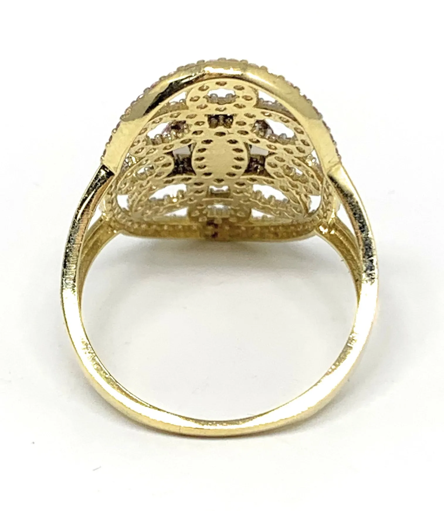 14k Solid Gold Tri-Color Virrgin Mary Pink CZ Fancy Ring