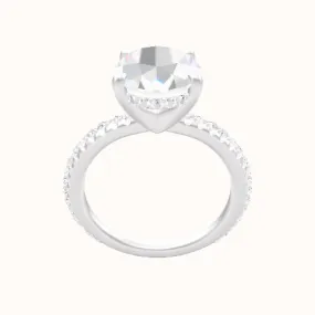 3/4 Pave Engagement Ring With V Prong with Hidden Halo Head