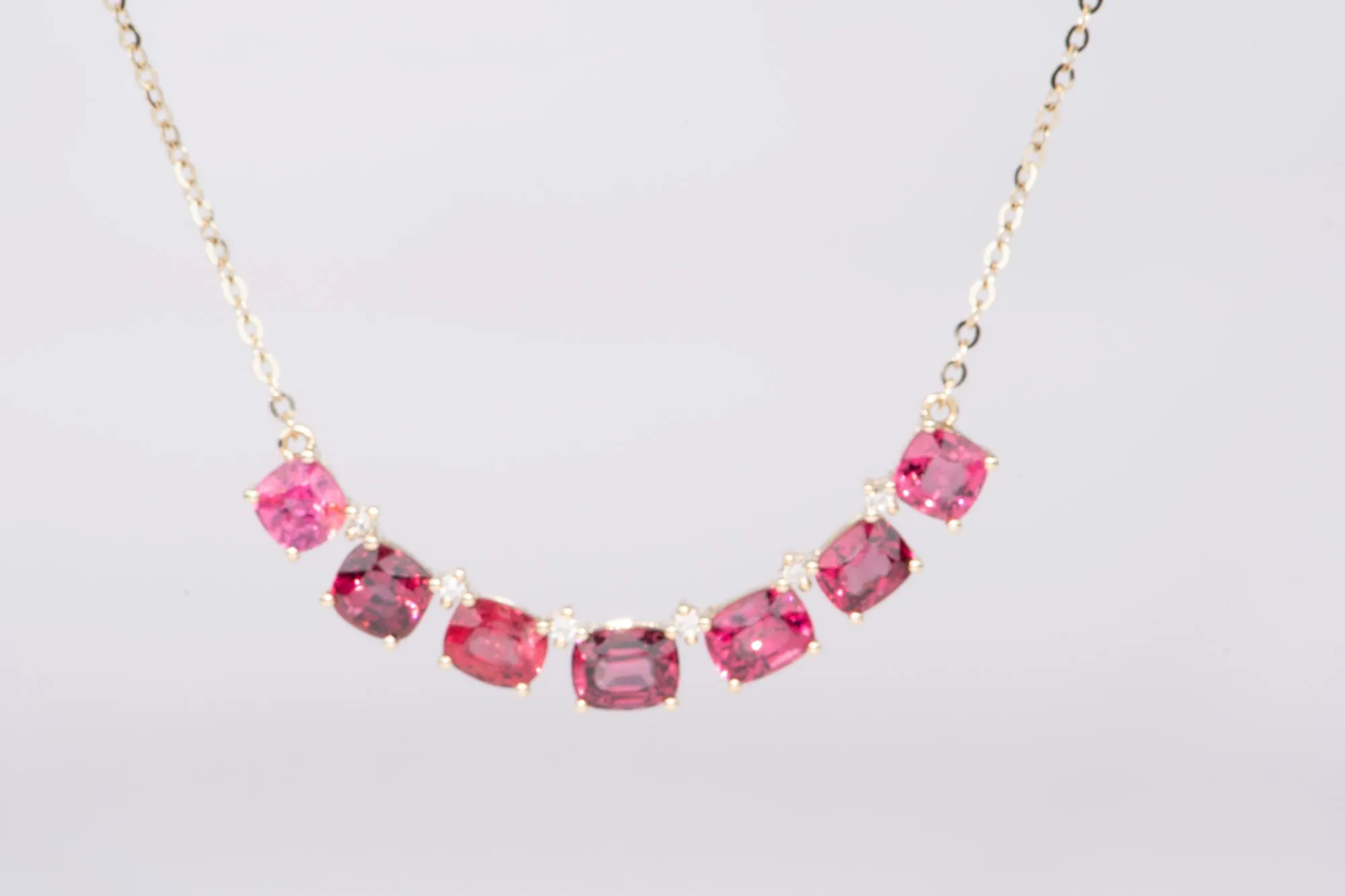 4.32ctw Bright Pink Red Spinel and Diamond Necklace 14K Gold R4522