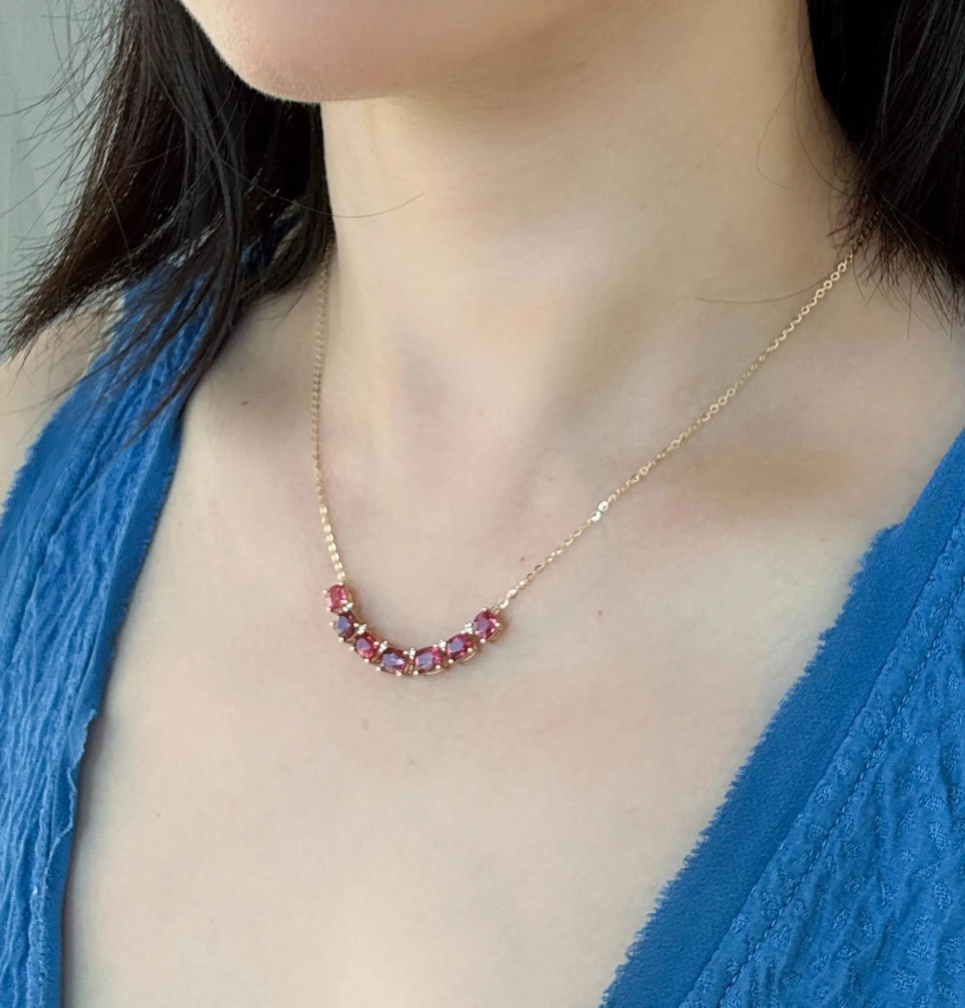 4.32ctw Bright Pink Red Spinel and Diamond Necklace 14K Gold R4522