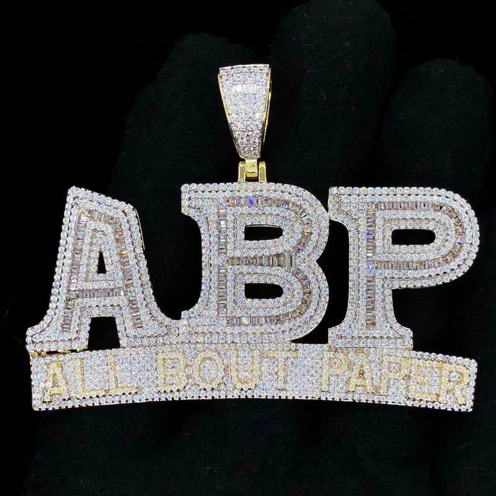 ABP All Bout Paper Baguette VVS CZ Hip Hop Iced Out Pendant