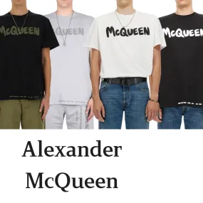 alexander mcqueen  |Crew Neck Unisex Street Style Plain Cotton Short Sleeves