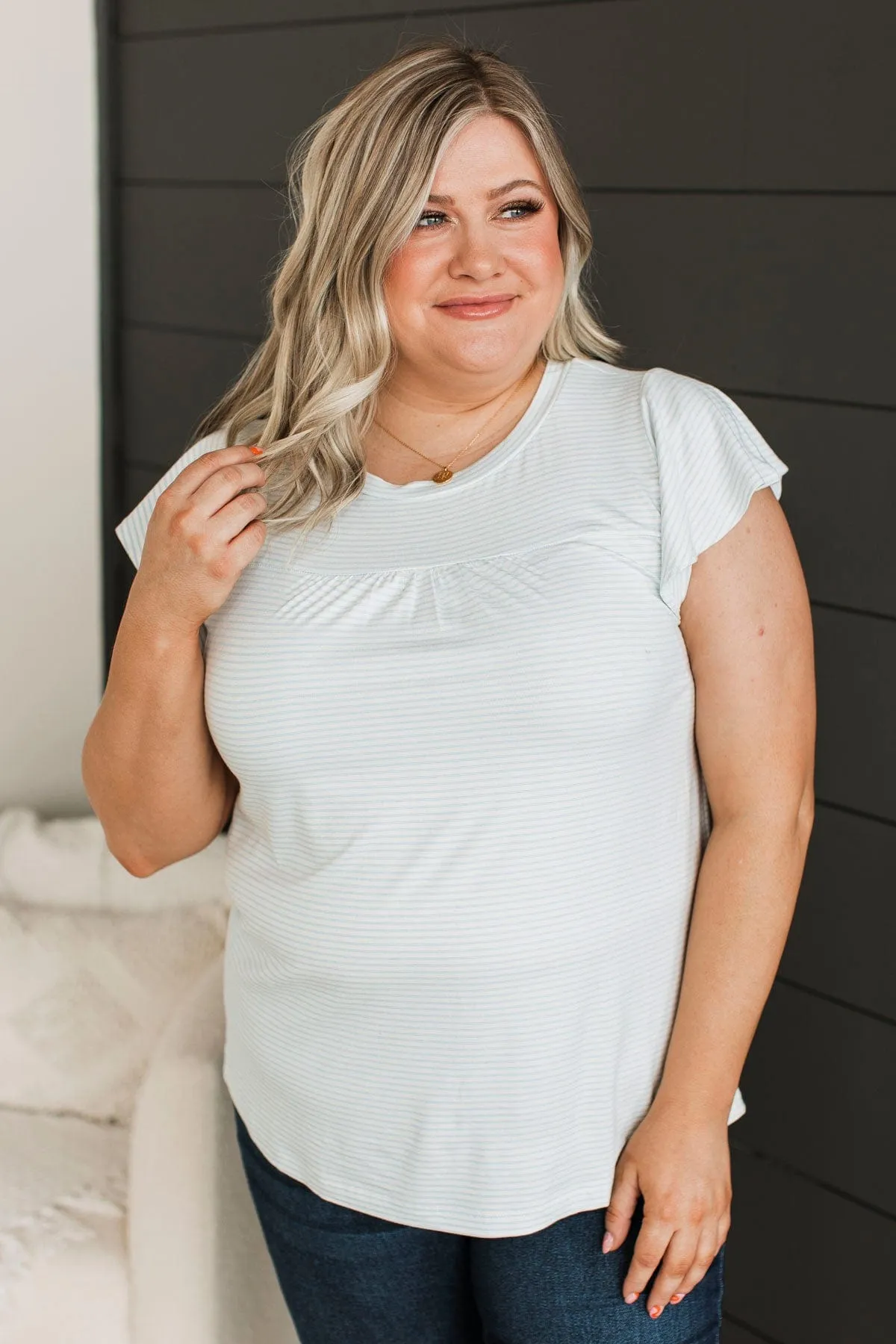 All Dolled Up Striped Top- Ivory & Blue