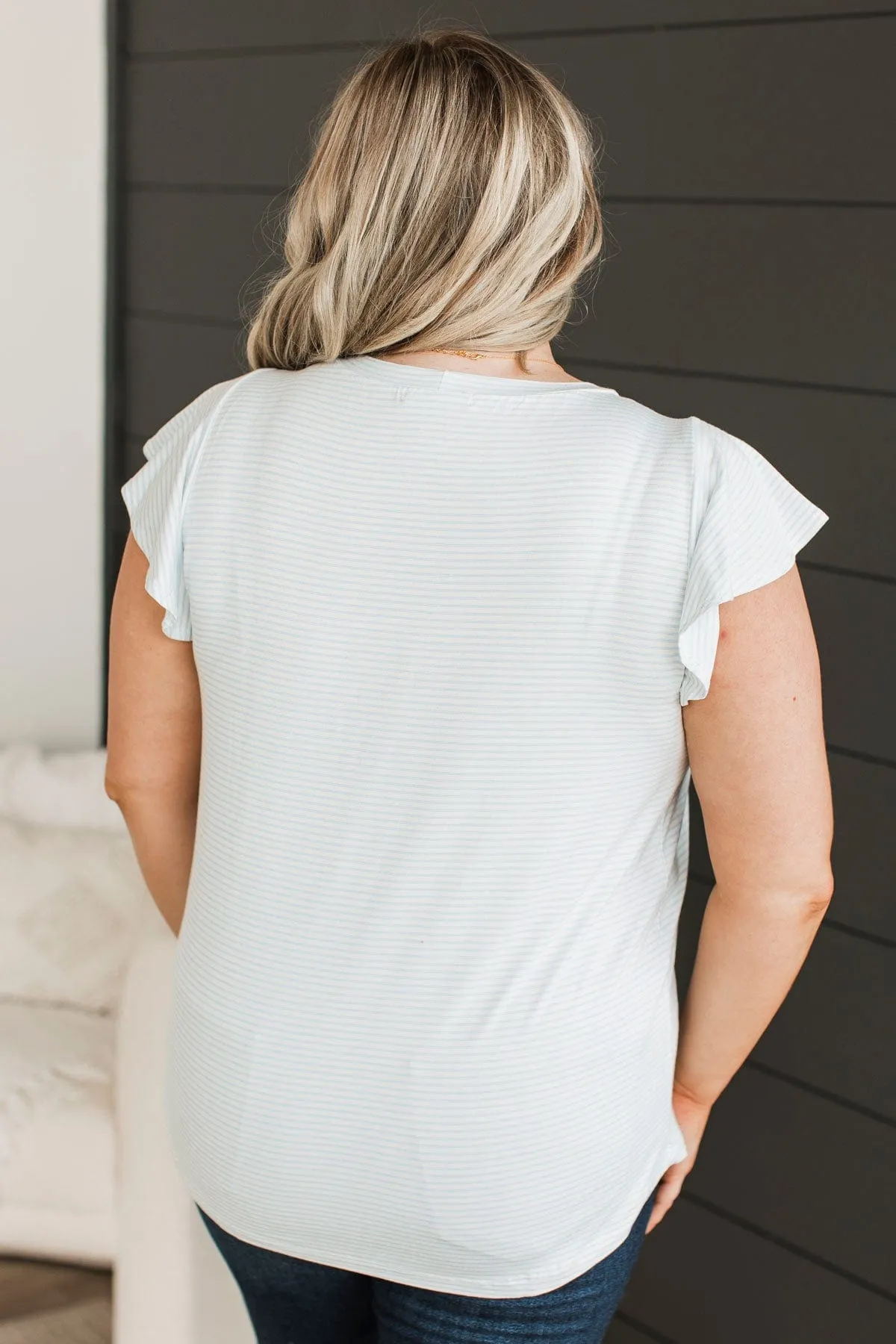 All Dolled Up Striped Top- Ivory & Blue