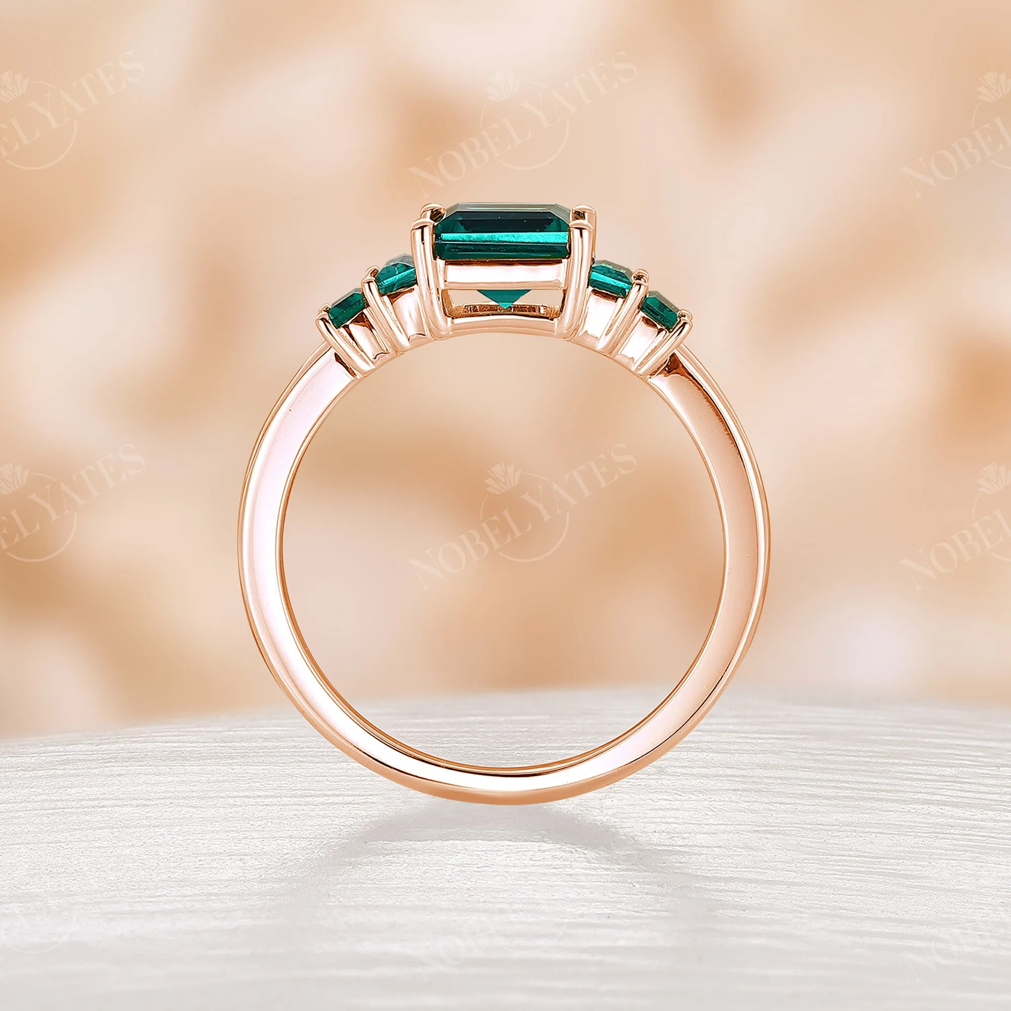 All Emerald Engagement Ring Princess Cut Side Stones Ring