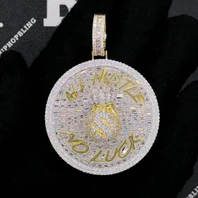 All Hustle No Luck VVS CZ Hip Hop Baguette Iced Out Pendant