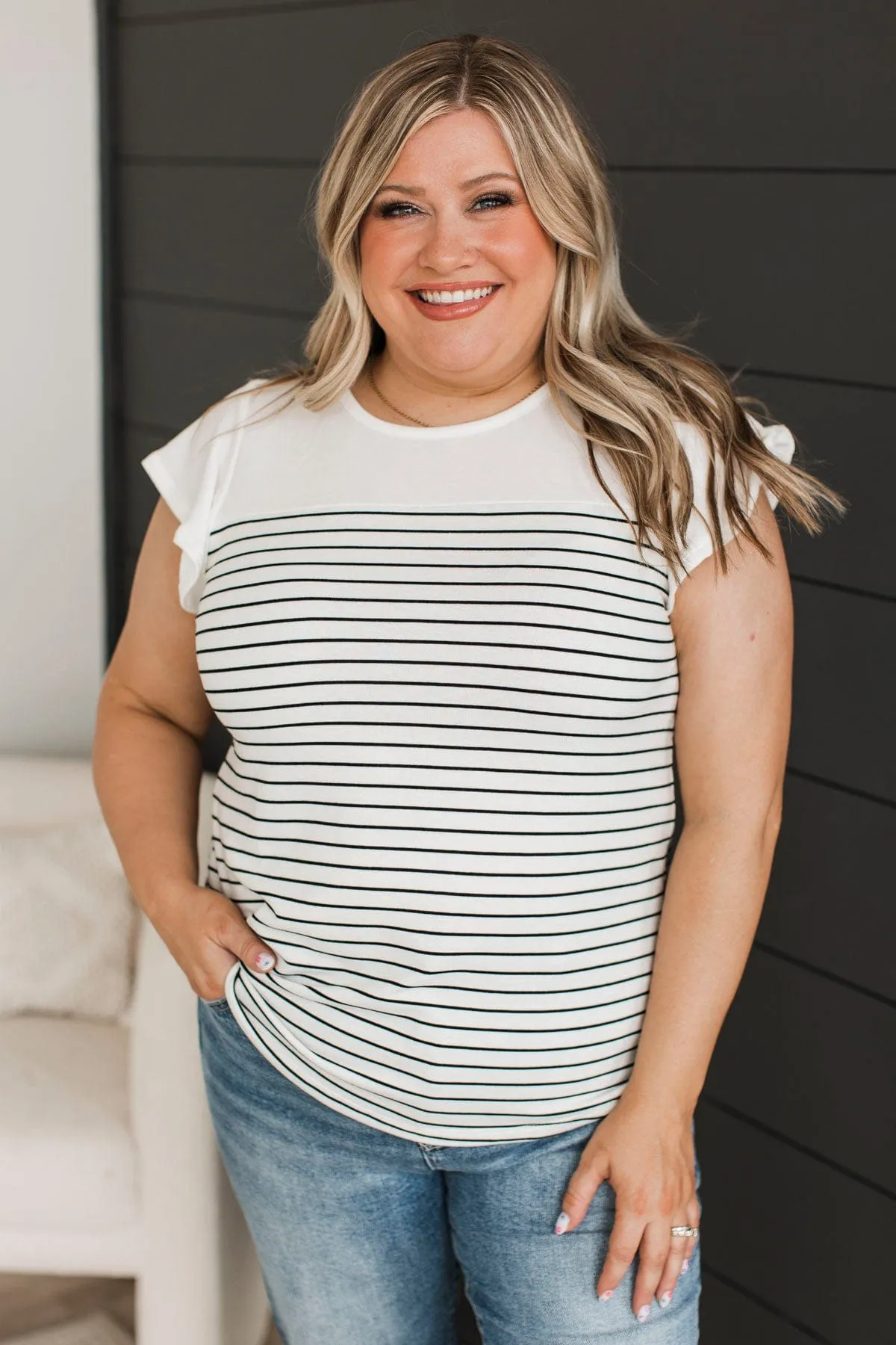 All That Confidence Striped Top- Ivory & Black