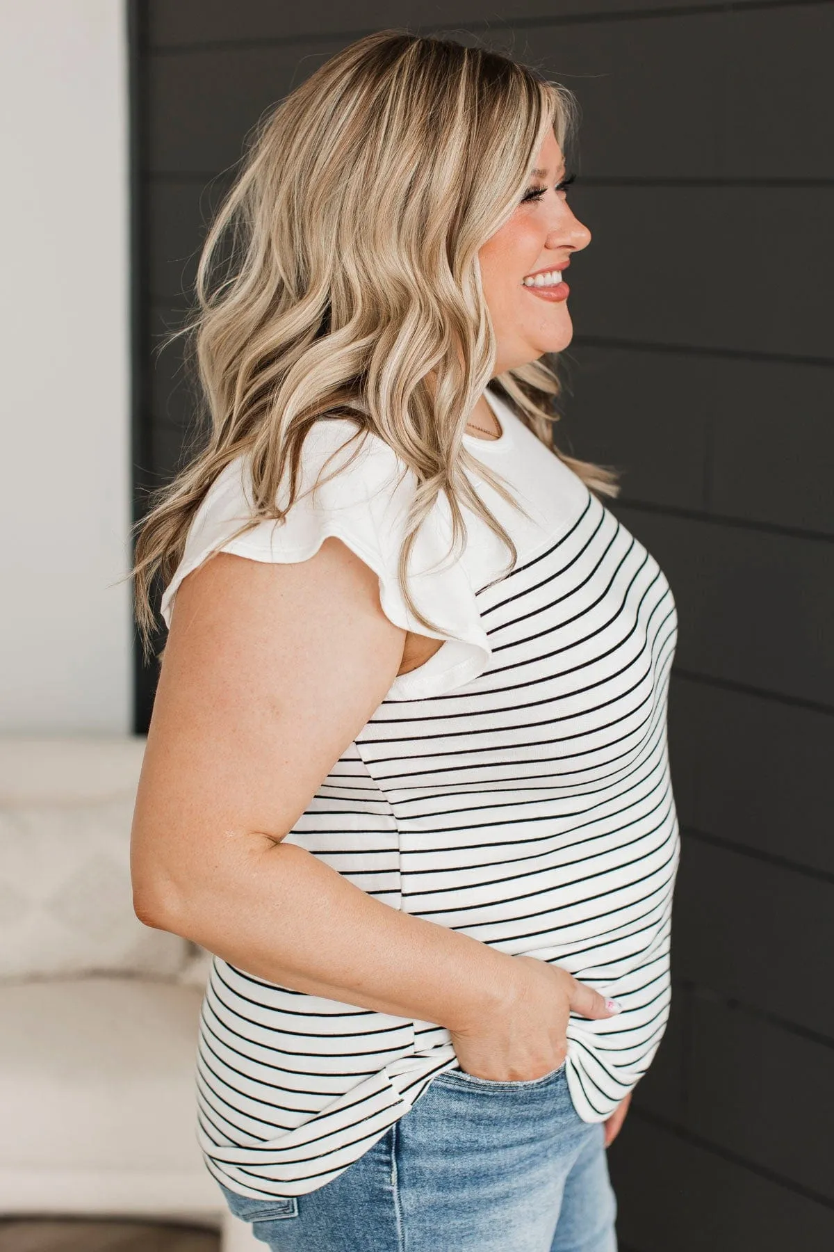 All That Confidence Striped Top- Ivory & Black