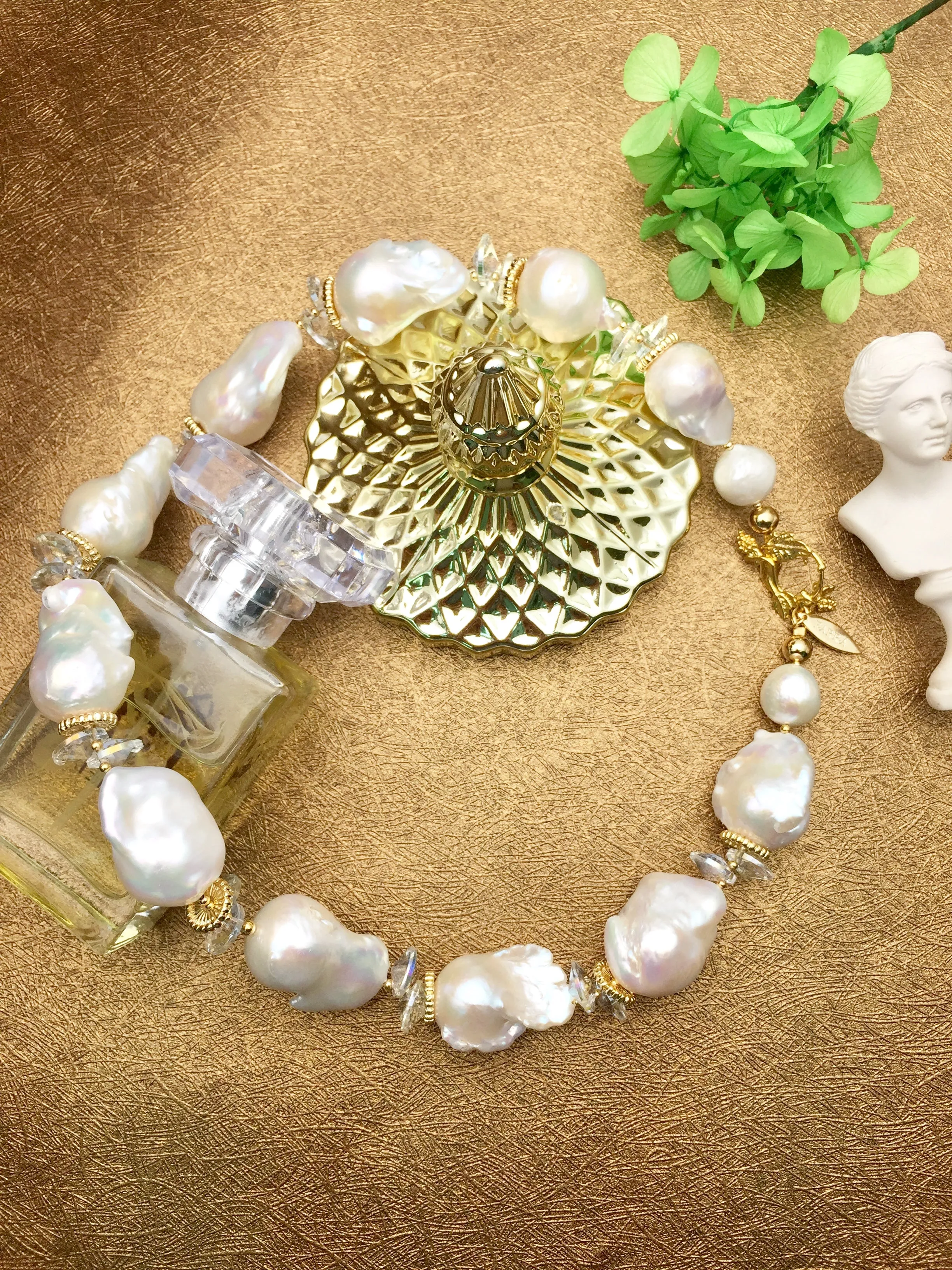 Baroque Pearls & White Crystals Statement Necklace CN036