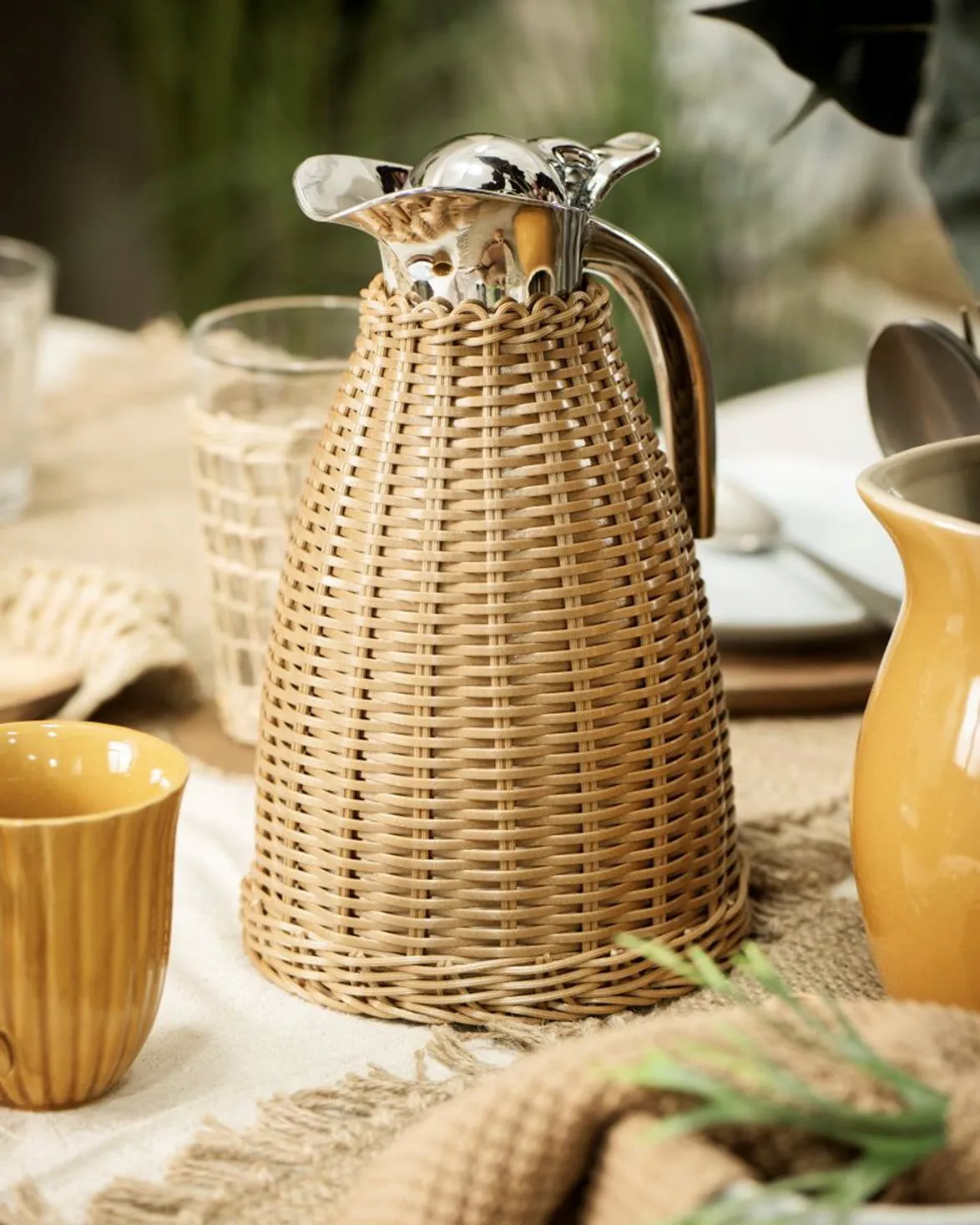 Braided Rattan Jug Brown