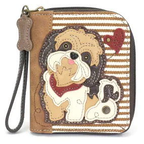 Brown Shih Tzu Zip-Around Wallet in Brown Stripe