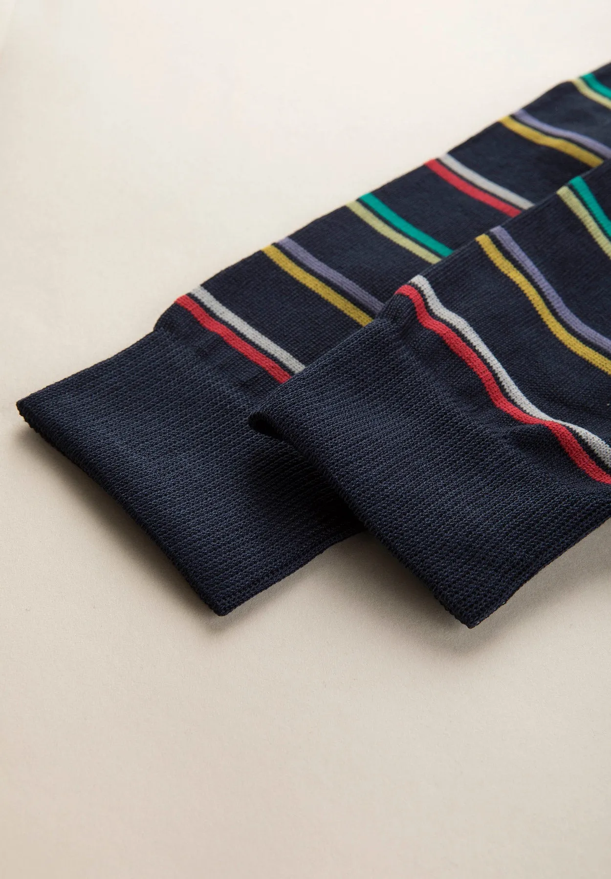 Calza blu cotone stretch righe multicolor