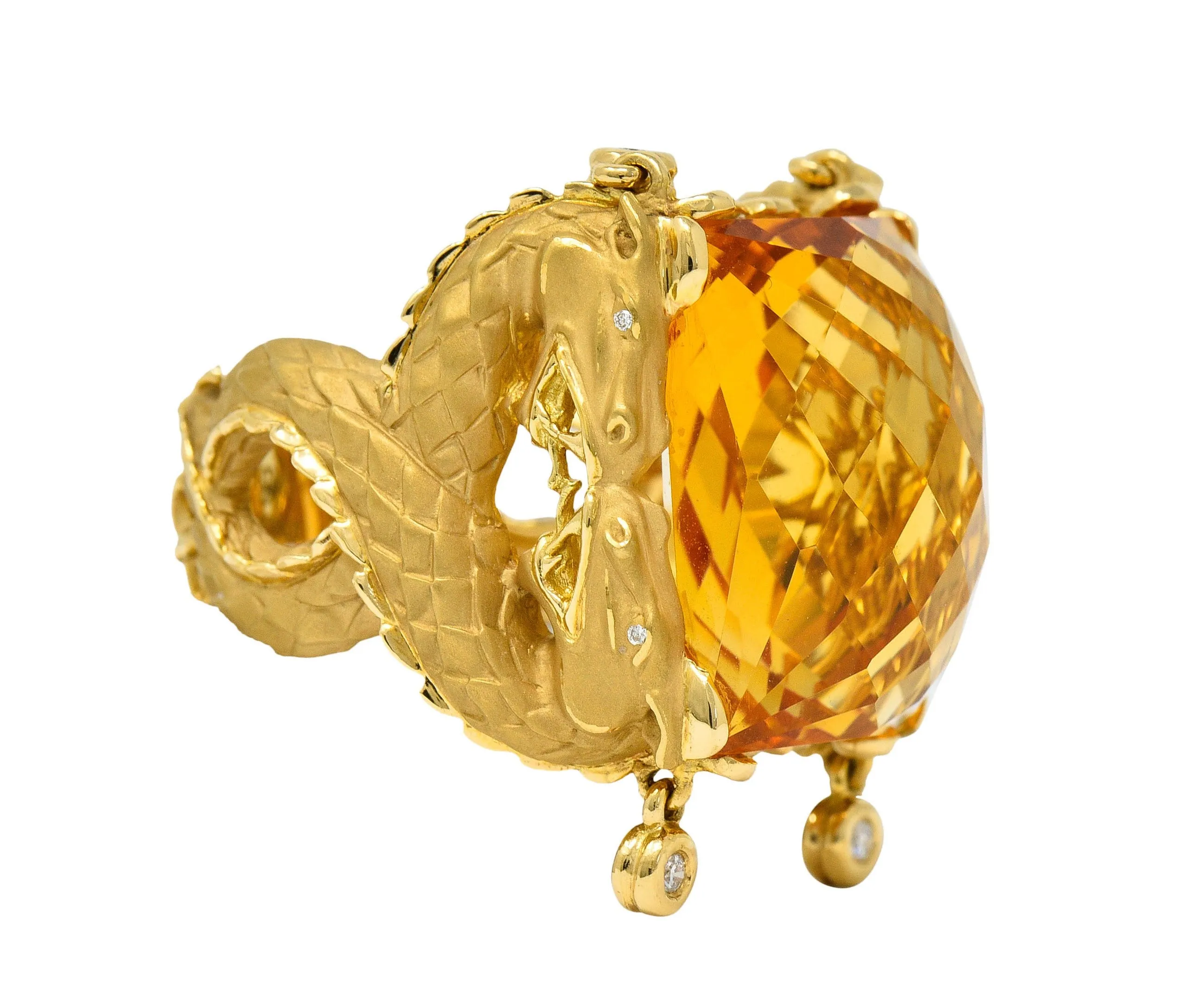 Carrera Y Carrera Citrine Diamond 18 Karat Gold Nanking Dragon Statement Ring