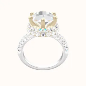 Cathedral Three Row Pave Engagement Ring With Six Prong Waterfall Halo Head