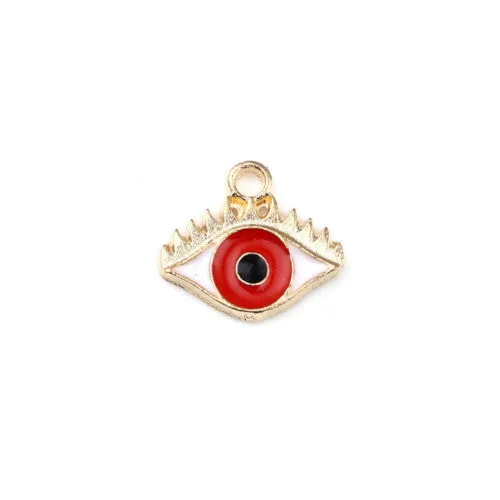 Charms, Evil Eye, Red, Enameled, Gold Plated, Alloy, 13mm