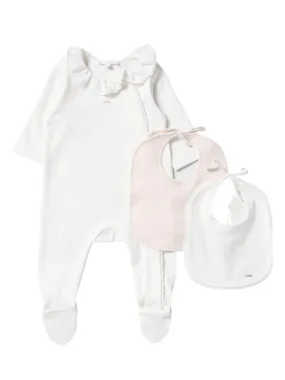 Chloe Grower Ruffled Collar With Two Bibs Set White & Pink