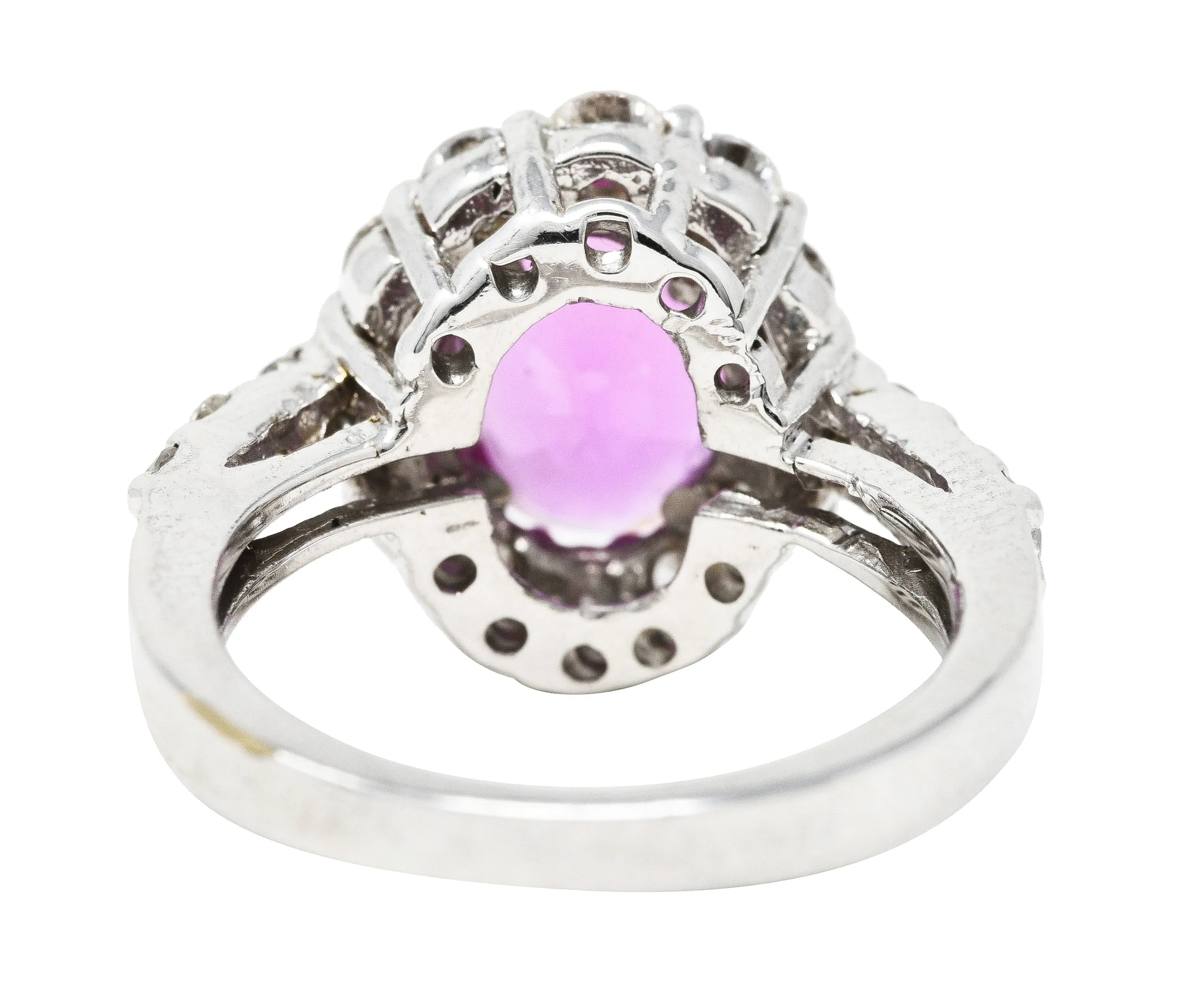 Contemporary 4.10 CTW Pink Sapphire Diamond 18 Karat White Gold Cluster Gemstone Ring