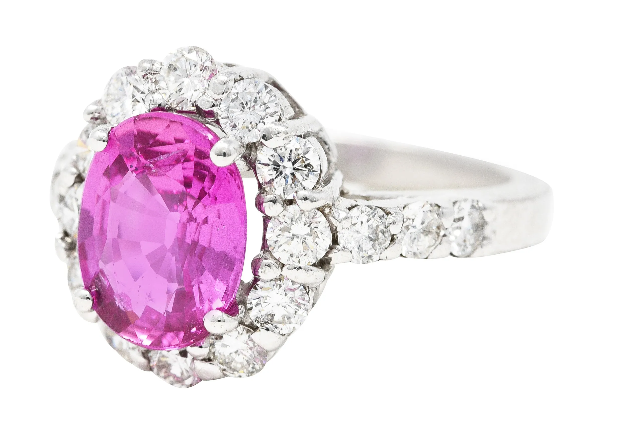 Contemporary 4.10 CTW Pink Sapphire Diamond 18 Karat White Gold Cluster Gemstone Ring