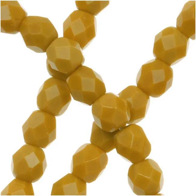 Czech Fire Polished Glass Beads 4mm Round Mustard Yellow (50 pcs)