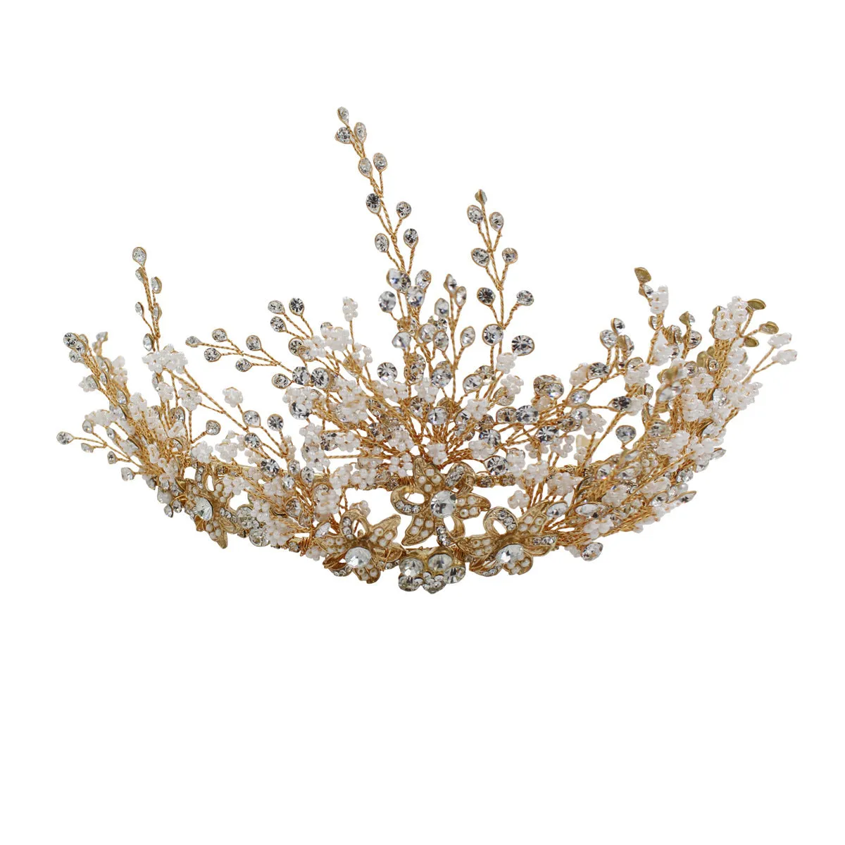 Doré Grappe Florale Couronne Mariage