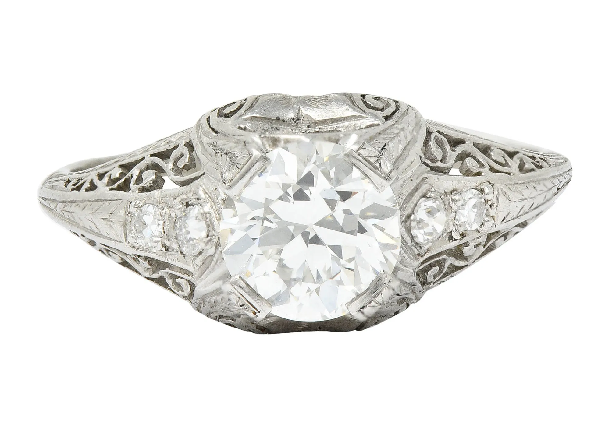 Edwardian 1.25 CTW Diamond Platinum Scrolled Engagement Ring GIA