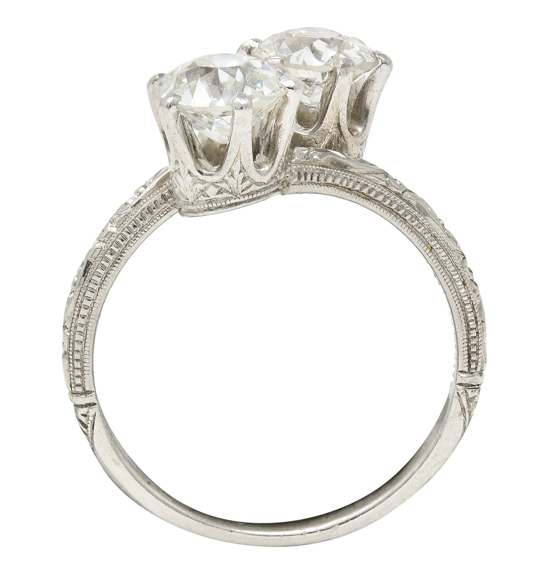Edwardian 1.70 CTW Diamond Platinum Antique Toi Et Moi Engagement Ring