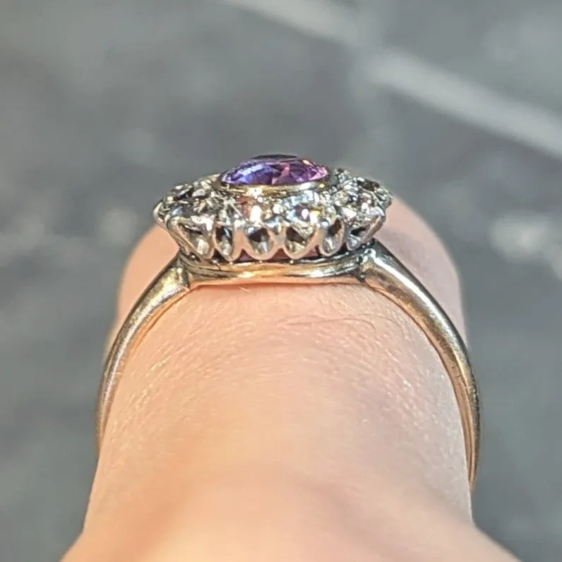 Edwardian Pink Sapphire Diamond Platinum 18 Karat Gold Antique Halo Cluster Ring