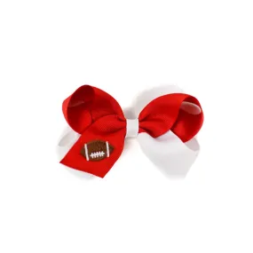 Embroidered Football Bow - Red