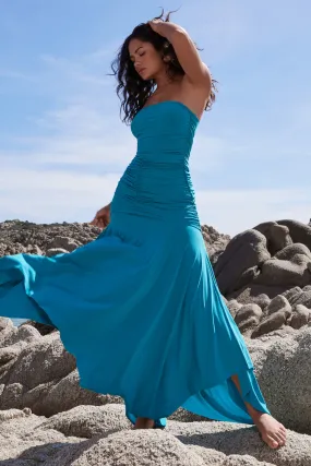 Florianne | Turquoise Ruched Bandeau Maxi Dress