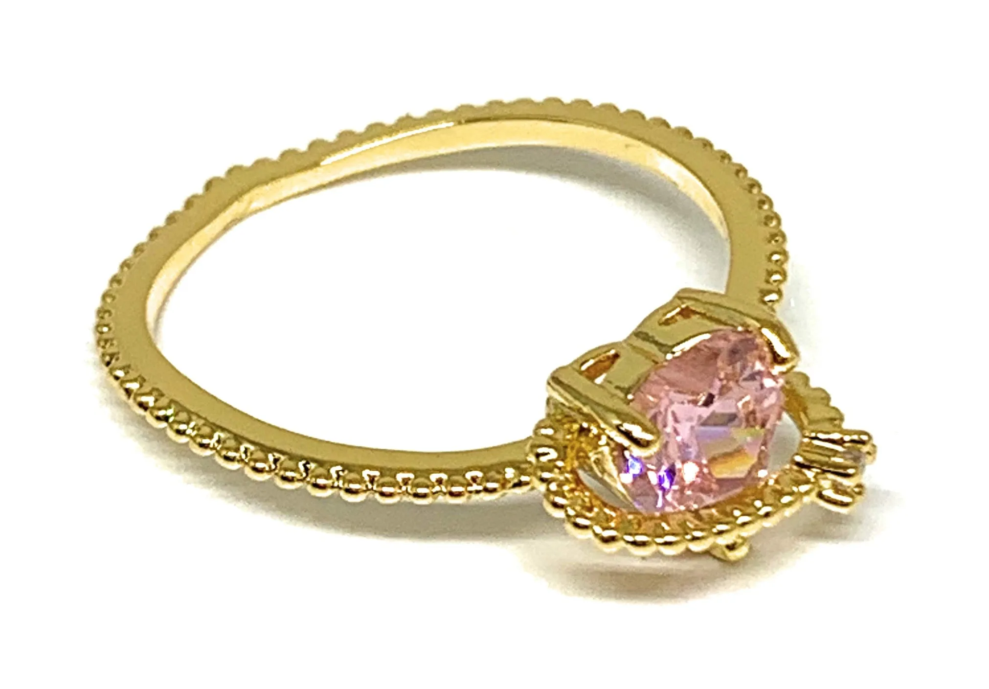 Gold Plated Dainty Pink CZ Heart + Star Ring Anillo