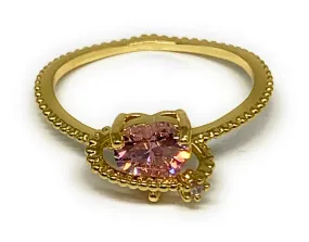 Gold Plated Dainty Pink CZ Heart + Star Ring Anillo