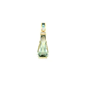 Green Amethyst Pendant with Blue Topaz and Diamond Accents in 14K Yellow Gold