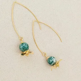 Green Dot Jade Floral Earrings