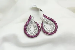 Half Moon CZ Pave Setting Earrings - Ruby Pink