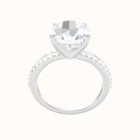 Half Pave Engagement Ring With V Prong with Hidden Halo Head