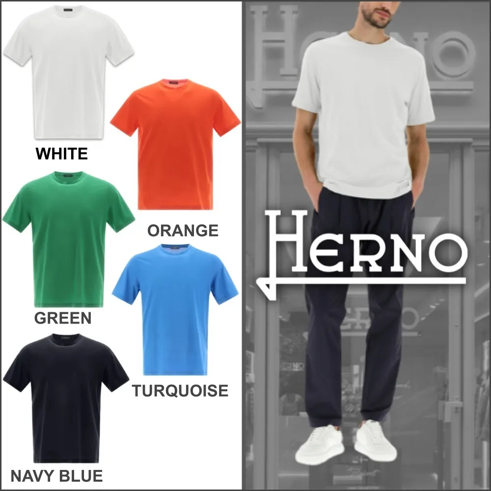 HERNO  |Crew Neck Plain Cotton Short Sleeves Crew Neck T-Shirts