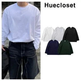 HUE  |Crew Neck Street Style Plain Cotton Crew Neck T-Shirts