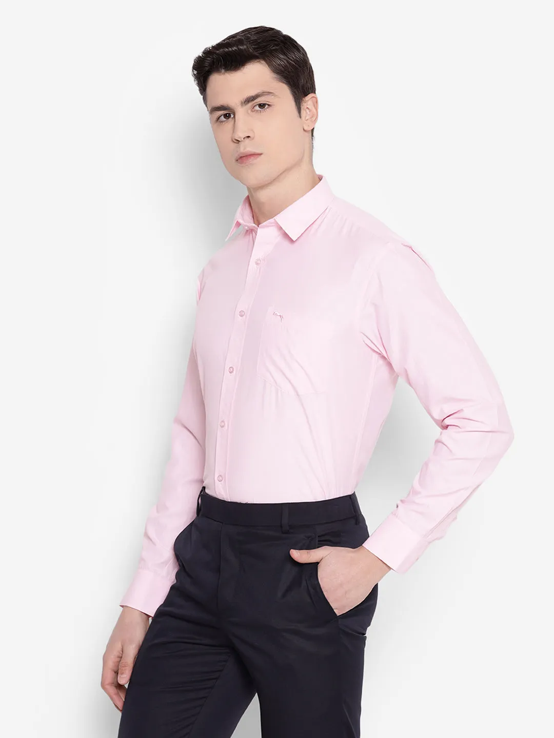 JUMP USA Men Pink Solid PolyCotton Formal Shirts