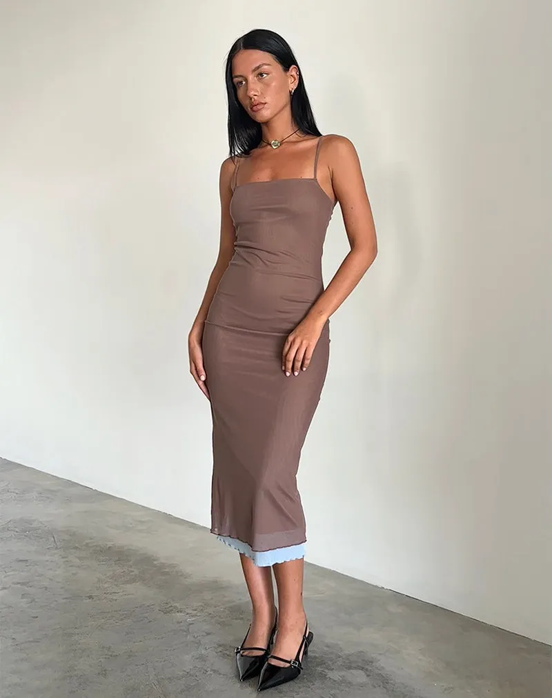 Kubra Halter Top in Mesh Brown and Light Blue