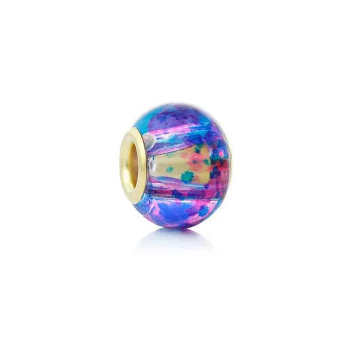 Large Hole Glass Beads, Blue, Pink, Mottled, Gold Plated Core, Rondelle, 14x11mm