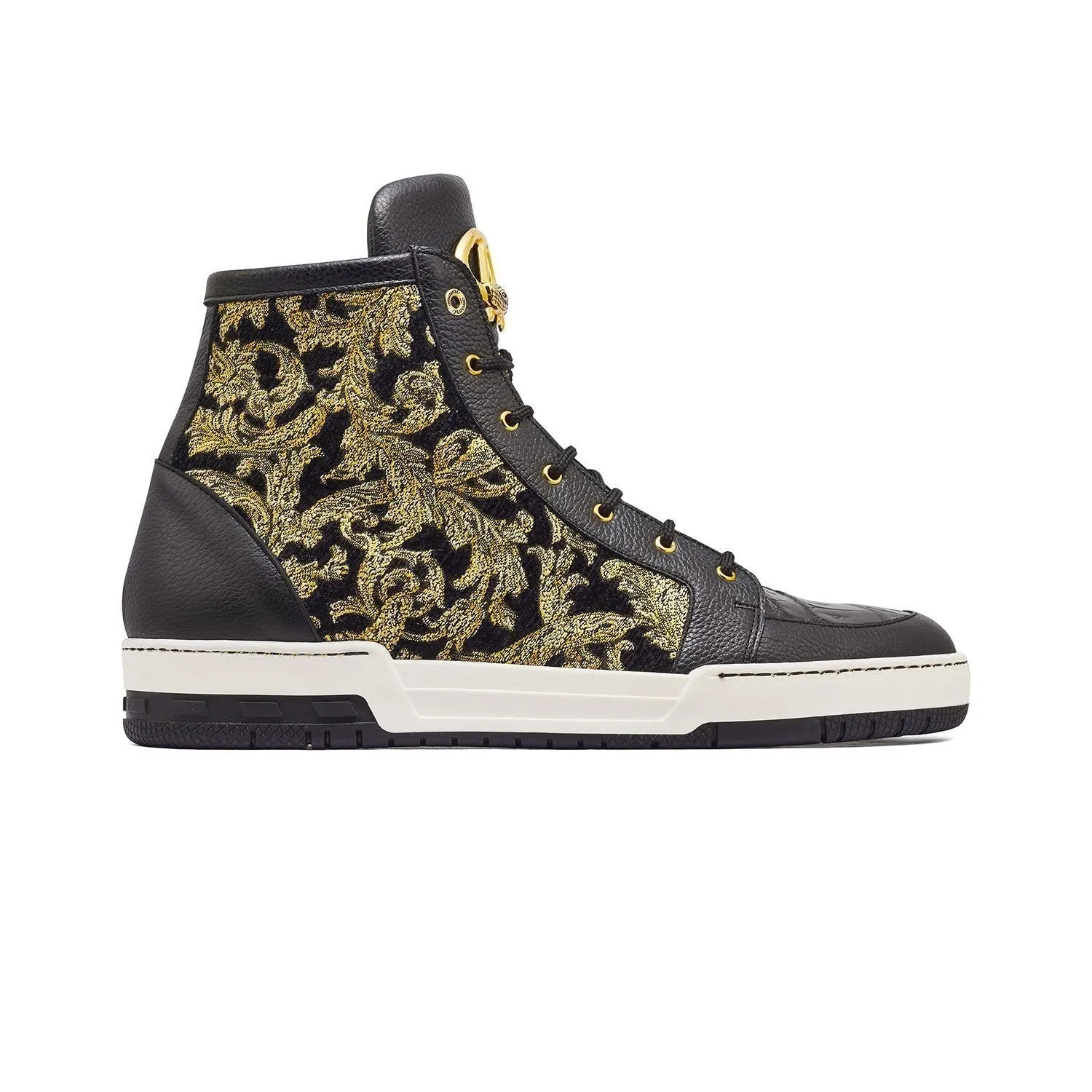 Mauri 8437 Kingpin Men's Shoes Black & Gold Exotic Crocodile / Didier Fabric High-Top Sneakers (MA5330)