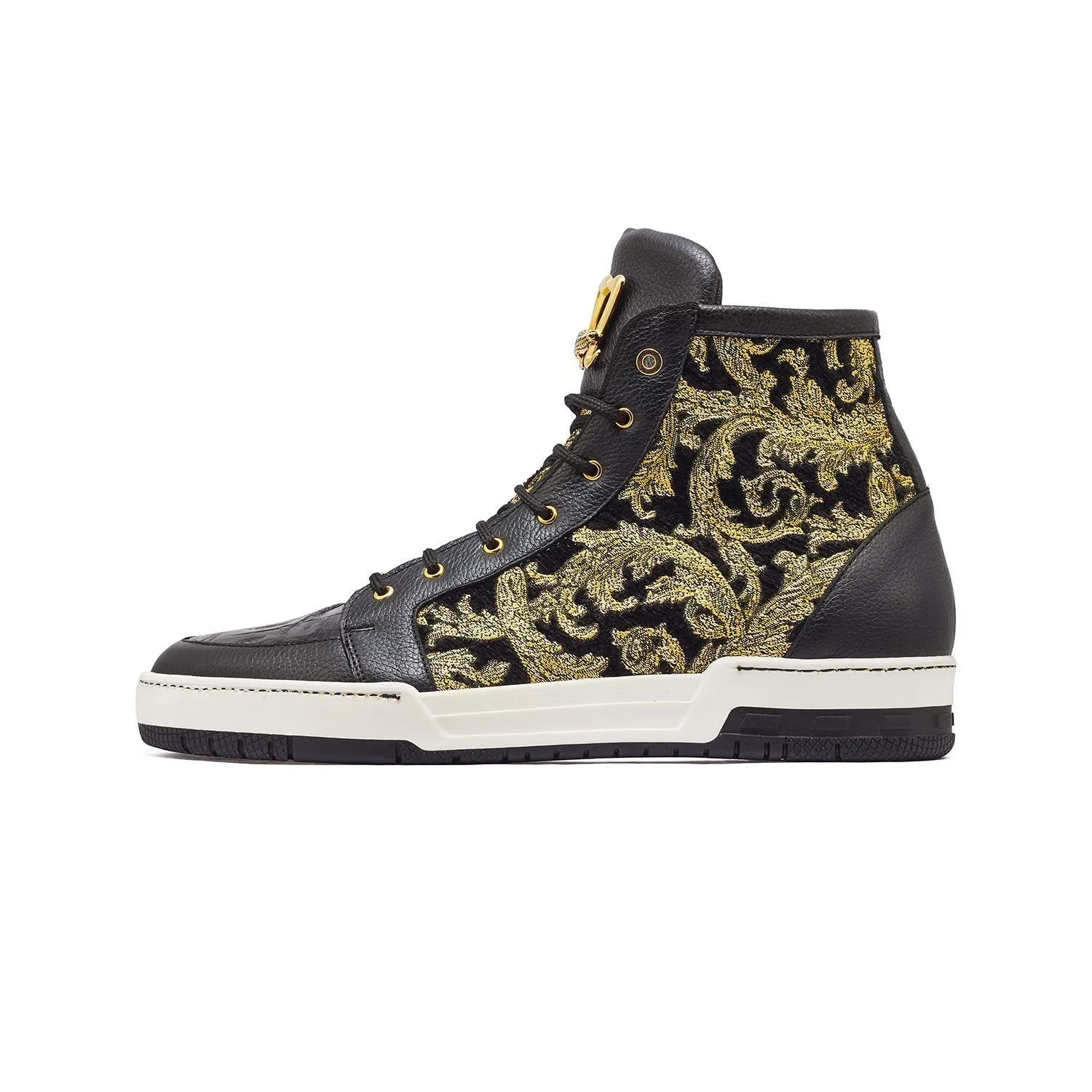 Mauri 8437 Kingpin Men's Shoes Black & Gold Exotic Crocodile / Didier Fabric High-Top Sneakers (MA5330)